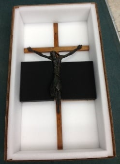 Expertly and carefully created custom wooden crate for a crucifix