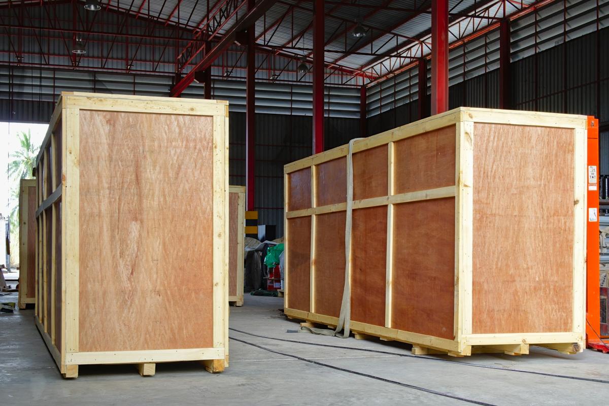large crates in warehouse