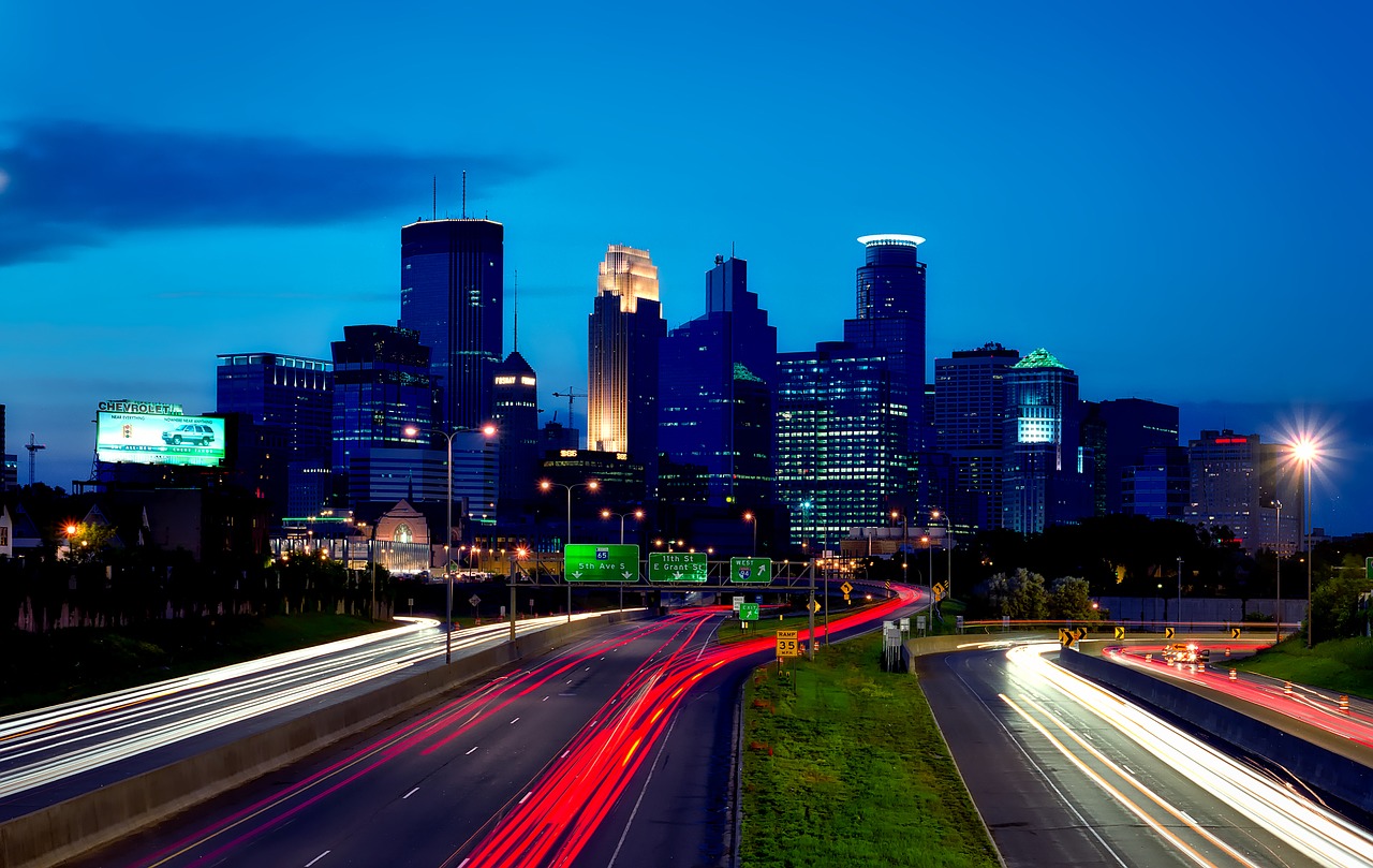 Minneapolis, Minnesota Long exposure - Highway to the city of Minneapolis, Minnesota.