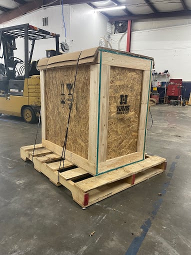 strapped crate on pallet